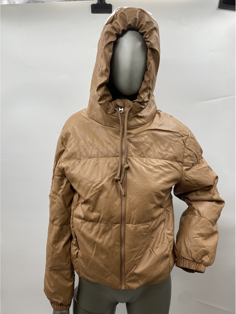 Women’s Love Tree Full Zip Faux Leather Puffer Brown Jacket Size M